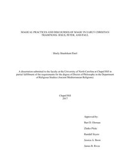 Magical Practices and Discourses of Magic in Early Christian Traditions: Jesus, Peter, and Paul