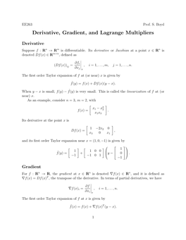 Derivative, Gradient, and Lagrange Multipliers