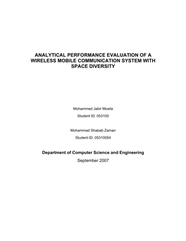 Analytical Performance Evaluation of a Wireless Mobile Communication System with Space Diversity