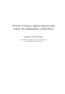 Alguns Aspectos Dos Nomes Dos Yaminahua1 (Pano/Peru)