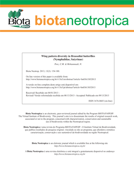 Wing Pattern Diversity in Brassolini Butterflies (Nymphalidae, Satyrinae)