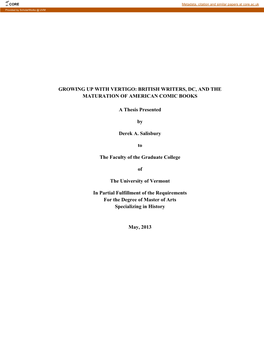Growing up with Vertigo: British Writers, Dc, and the Maturation of American Comic Books