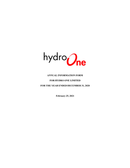 Annual Information Form for Hydro One Limited for The