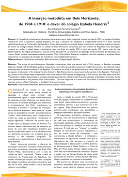 89 a Inserção Metodista Em Belo Horizonte, De 1904 a 1910