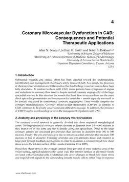 Coronary Microvascular Dysfunction in CAD: Consequences and Potential Therapeutic Applications