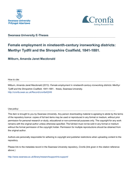 Merthyr Tydfil and the Shropshire Coalfield, 1841-1881