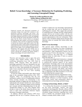 Beliefs Versus Knowledge: a Necessary Distinction for Explaining, Predicting, and Assessing Conceptual Change