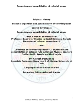 Expansion and Consolidation of Colonial Power Subject : History