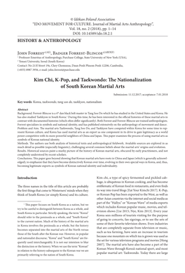 Kim Chi, K-Pop, and Taekwondo: the Nationalization of South Korean Martial Arts