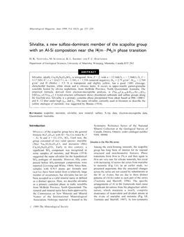 Silvialite, a New Sulfate-Dominant Member of the Scapolite Group with an AI-Si Composition Near the 14/M-P42/N Phase Transition