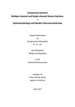 Comparison Between Multiple-Channel and Single-Channel Stream Sections — Hydromorphology and Benthic Macroinvertebrates