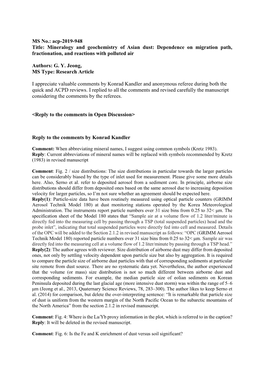 Acp-2019-948 Title: Mineralogy and Geochemistry of Asian Dust: Dependence on Migration Path, Fractionation, and Reactions with Polluted Air