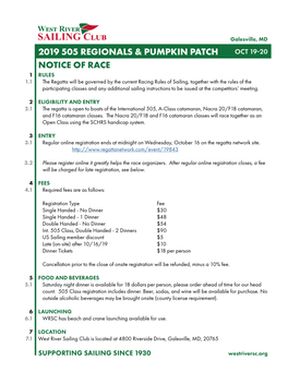 Notice of Race 2019 505 Regionals & Pumpkin Patch