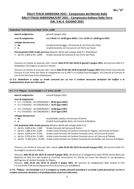 Campionato Del Mondo Rally RALLY ITALIA SARDEGNA/CIRT 2021 - Campionato Italiano Rally Terra DAL 3 AL 6 GIUGNO 2021