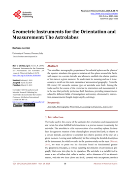 Geometric Instruments for the Orientation and Measurement: the Astrolabes