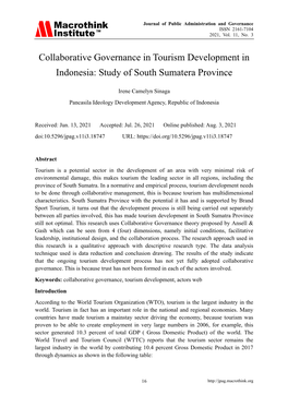 Collaborative Governance in Tourism Development in Indonesia: Study of South Sumatera Province