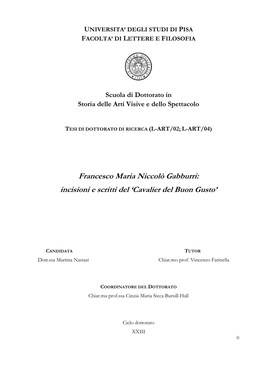Francesco Maria Niccolò Gabburri: Incisioni E Scritti Del ‘Cavalier Del Buon Gusto’