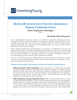 DOING BUSINESS with NATIVE AMERICAN RIBAL ORPORATIONS T C : Some Competitive Advantages Fall 2015