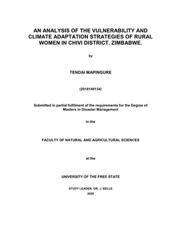 An Analysis of the Vulnerability and Climate Adaptation Strategies of Rural Women in Chivi District, Zimbabwe