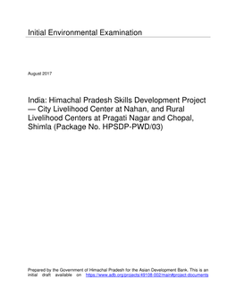 Himachal Pradesh Skills Development Project — City Livelihood Center at Nahan, and Rural Livelihood Centers at Pragati Nagar and Chopal, Shimla (Package No