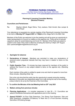 FERRING PARISH COUNCIL 1 Elm Park, Ferring, Worthing, West Sussex