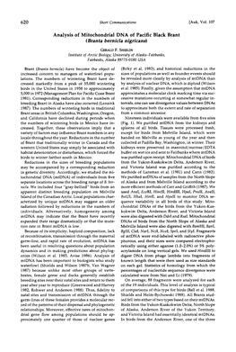 Analysis of Mitochondrial DNA of Pacific Black Brant (Branta Bernicla