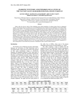 Floristic Inventory and Ethnobotanical Study of the Naltar Valley (Karakoram Range), Gilgit, Pakistan