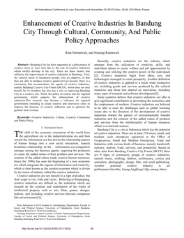 Enhancement of Creative Industries in Bandung City Through Cultural, Community, and Public Policy Approaches