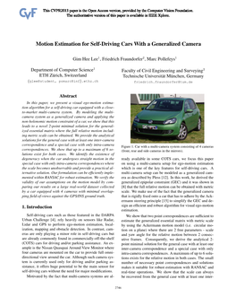 Motion Estimation for Self-Driving Cars with a Generalized Camera