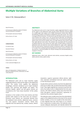 Multiple Variations of Branches of Abdominal Aorta Salve V M , Ratanprabha C