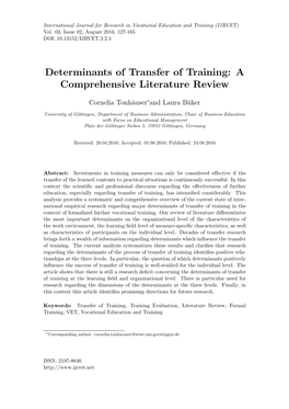 Determinants of Transfer of Training: a Comprehensive Literature Review