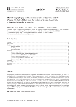 Multi-Locus Phylogeny and Taxonomic Revision of Uperoleia