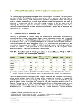 2. Canadian Electric Power Generation Sector