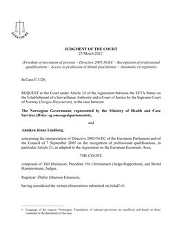 JUDGMENT of the COURT 25 March 2021 (Freedom of Movement
