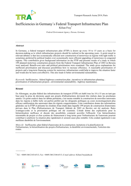 Inefficiencies in Germany´S Federal Transport Infrastructure Plan Kilian Frey*