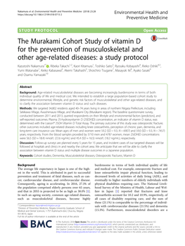 The Murakami Cohort Study of Vitamin D for the Prevention Of