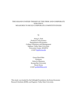 The Grand Unified Theory of the Firm and Corporate Strategy: Measures to Build Corporate Competitiveness