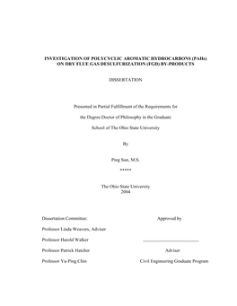 INVESTIGATION of POLYCYCLIC AROMATIC HYDROCARBONS (Pahs) on DRY FLUE GAS DESULFURIZATION (FGD) BY-PRODUCTS
