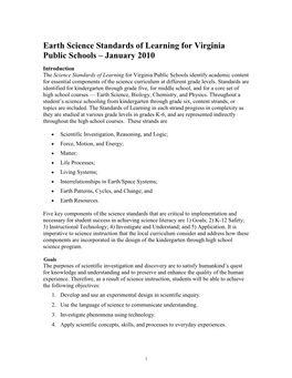 Earth Science Standards of Learning for Virginia Public Schools – January 2010