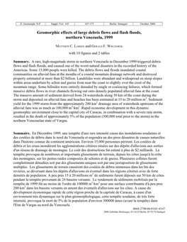 Geomorphic Effects of Large Debris Flows and Flash Floods, Northern Venezuela, 1999