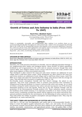 Growth of Cotton and Jute Industry in India (From 1858 to 1947)