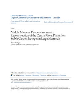 Middle Miocene Paleoenvironmental Reconstruction of the Central Great Plains from Stable Carbon Isotopes in Large Mammals Willow H