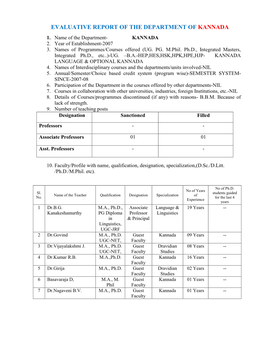 Evaluative Report of the Department of Kannada 1