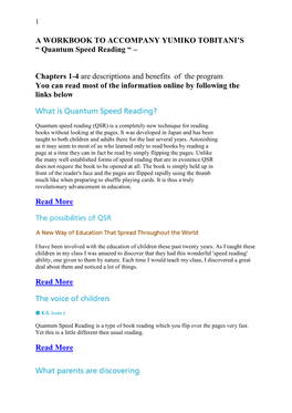 “ Quantum Speed Reading “ – Chapters 1-4 Are Descriptions And