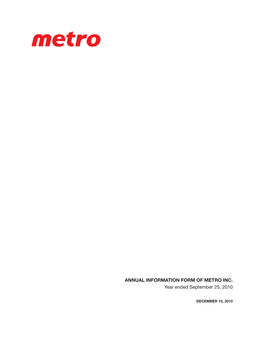 ANNUAL INFORMATION FORM of METRO INC. Year Ended September 25, 2010