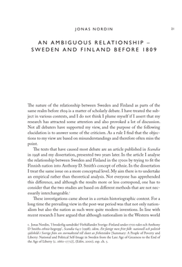 An Ambiguous Relationship – Sweden and Finland Before 1809