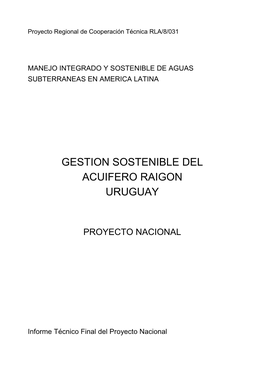 Gestion Sostenible Del Acuifero Raigon Uruguay