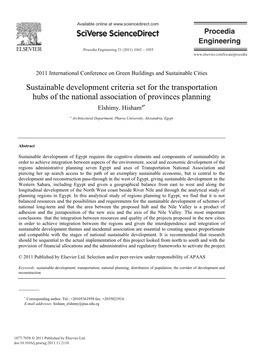 Sustainable Development Criteria Set for the Transportation Hubs of the National Association of Provinces Planning Elshimy