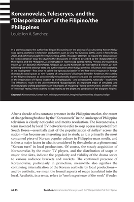 Koreanovelas, Teleseryes, and the “Diasporization” of the Filipino/The Philippines Louie Jon A