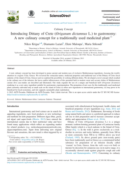 Introducing Dittany of Crete (Origanum Dictamnus L.) to Gastronomy: a New Culinary Concept for a Traditionally Used Medicinal Plant$